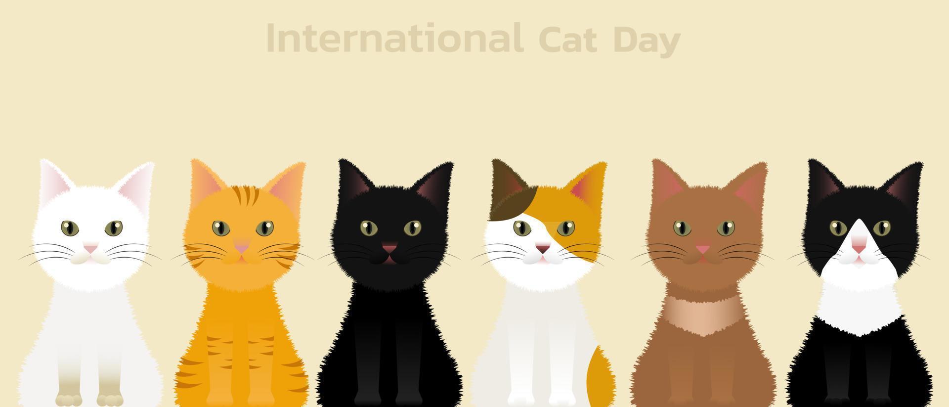 concept de la journée mondiale du chat.journée internationale du chat. notion de vacances. modèle pour l'arrière-plan, la bannière Web, la carte, l'affiche vecteur