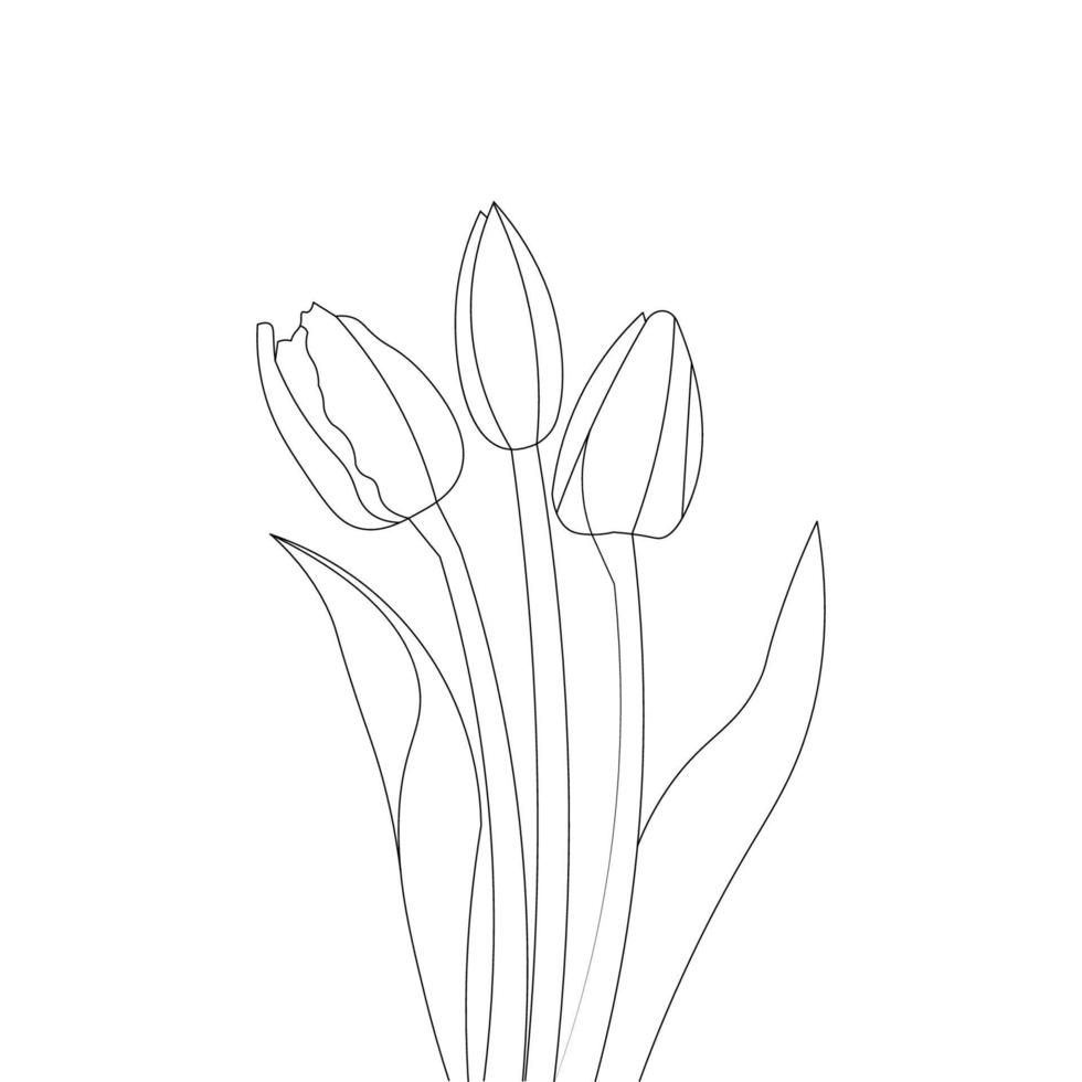 fleur de tulipe dessin au trait page de coloriage pour enfant dessin de conception de trait noir vecteur