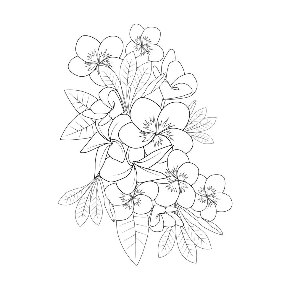 plumeria fleur doodle coloriage contour illustration vectorielle d'isolé sur fond blanc vecteur