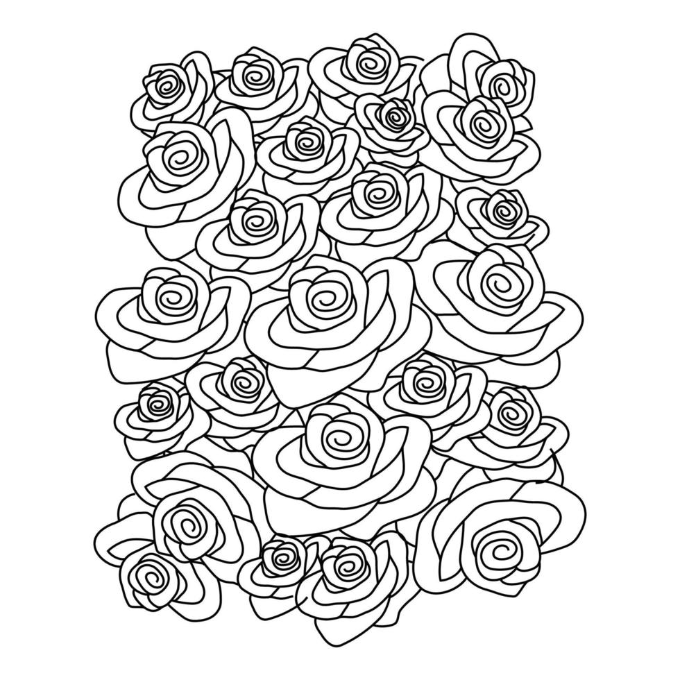 doodle décoratif motif de fleurs roses dessin au trait d'illustration d'oeuvres d'art au crayon vecteur