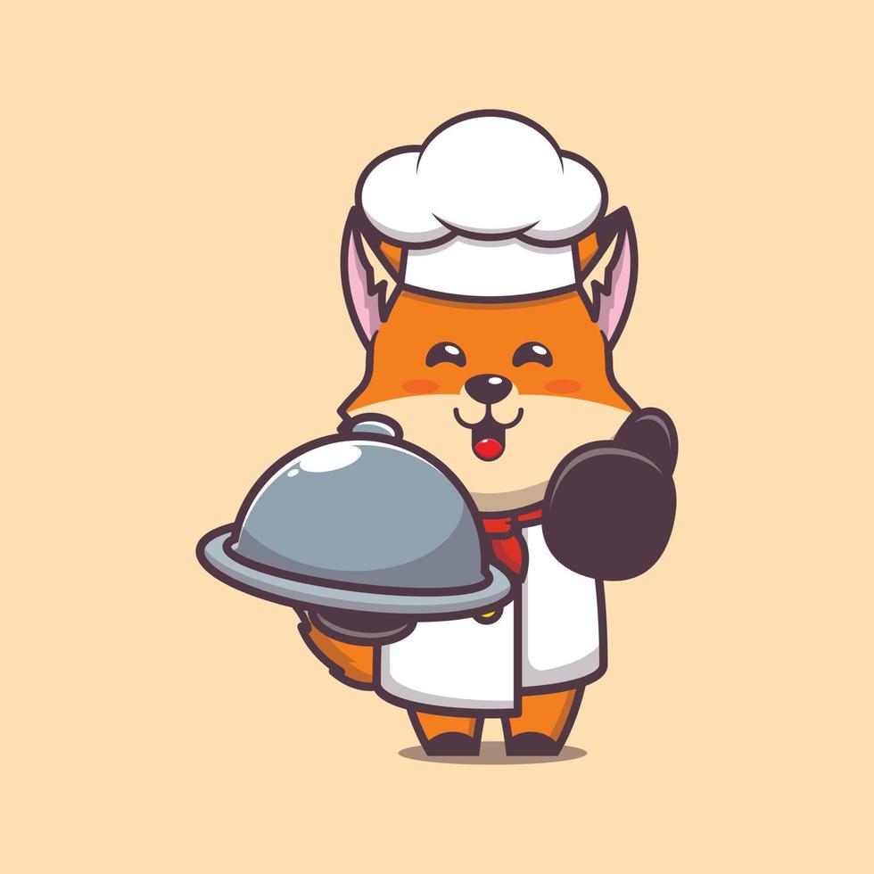 mignon, renard, chef mascotte, dessin animé, caractère, à, plat vecteur