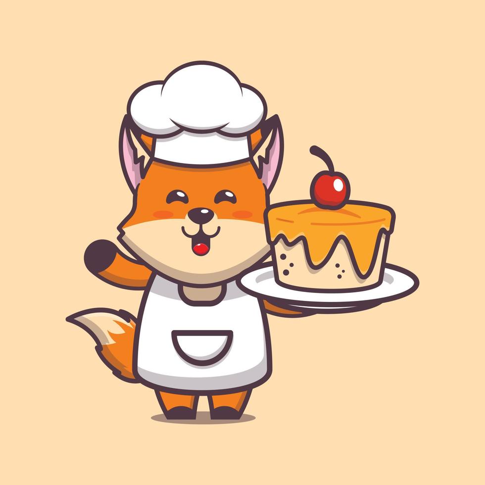 mignon, renard, chef cuisinier, mascotte, dessin animé, caractère, à, gâteau vecteur