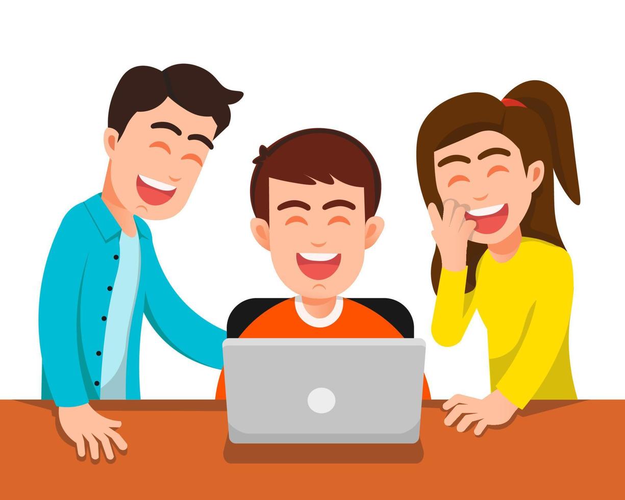 adolescents riant ensemble en regardant un ordinateur portable vecteur