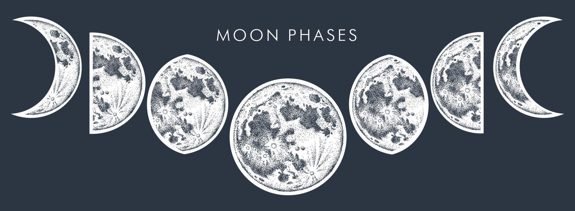 phases de lune isolées, illustration dessinée à la main. vecteur