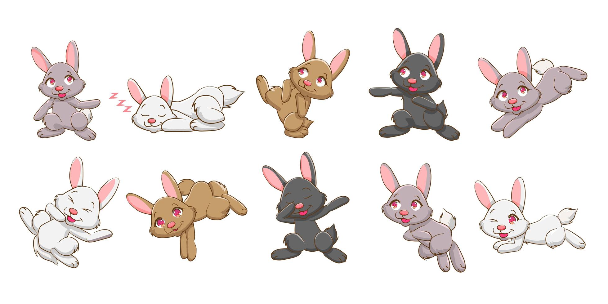 ensemble de lapin de dessin animé mignon vecteur