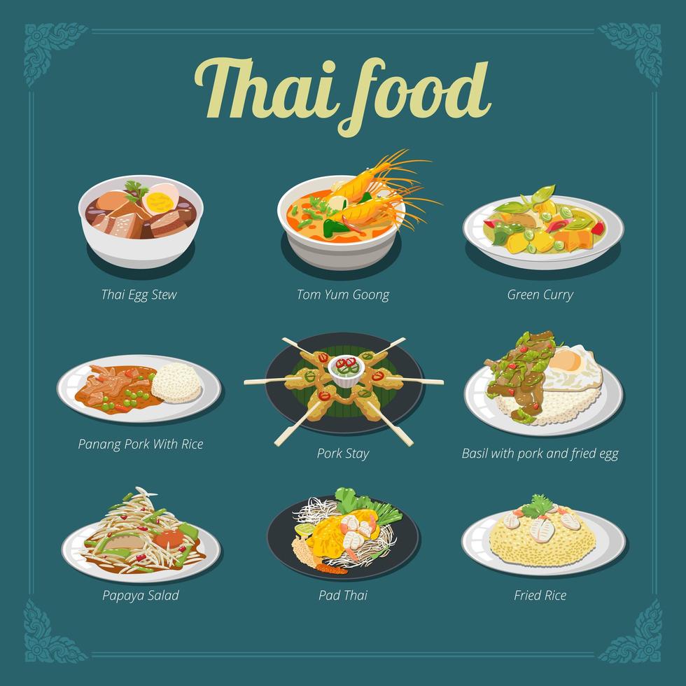 conception de menus de cuisine thaïlandaise vecteur