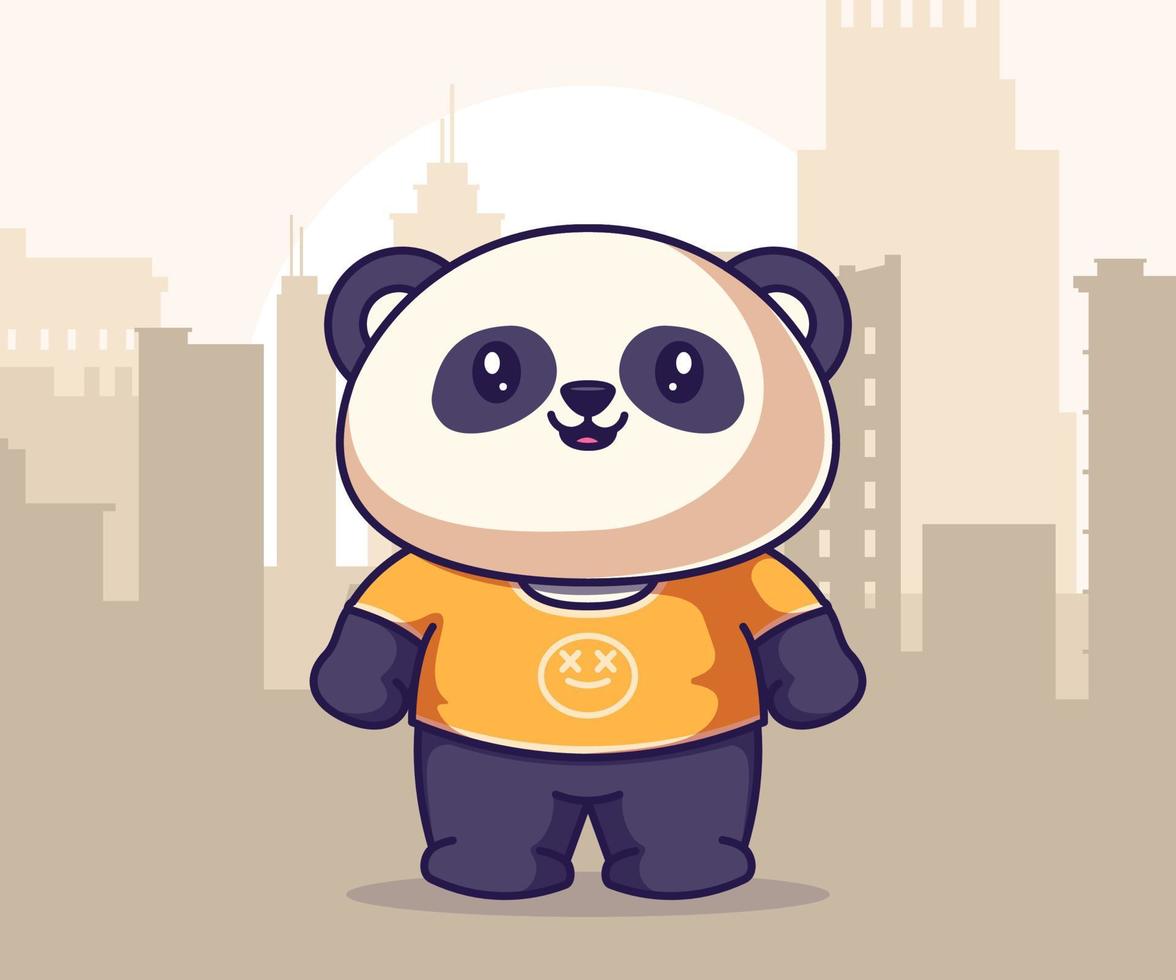 illustration de mascotte de panda mignon, icône de style dessin animé plat. vecteur