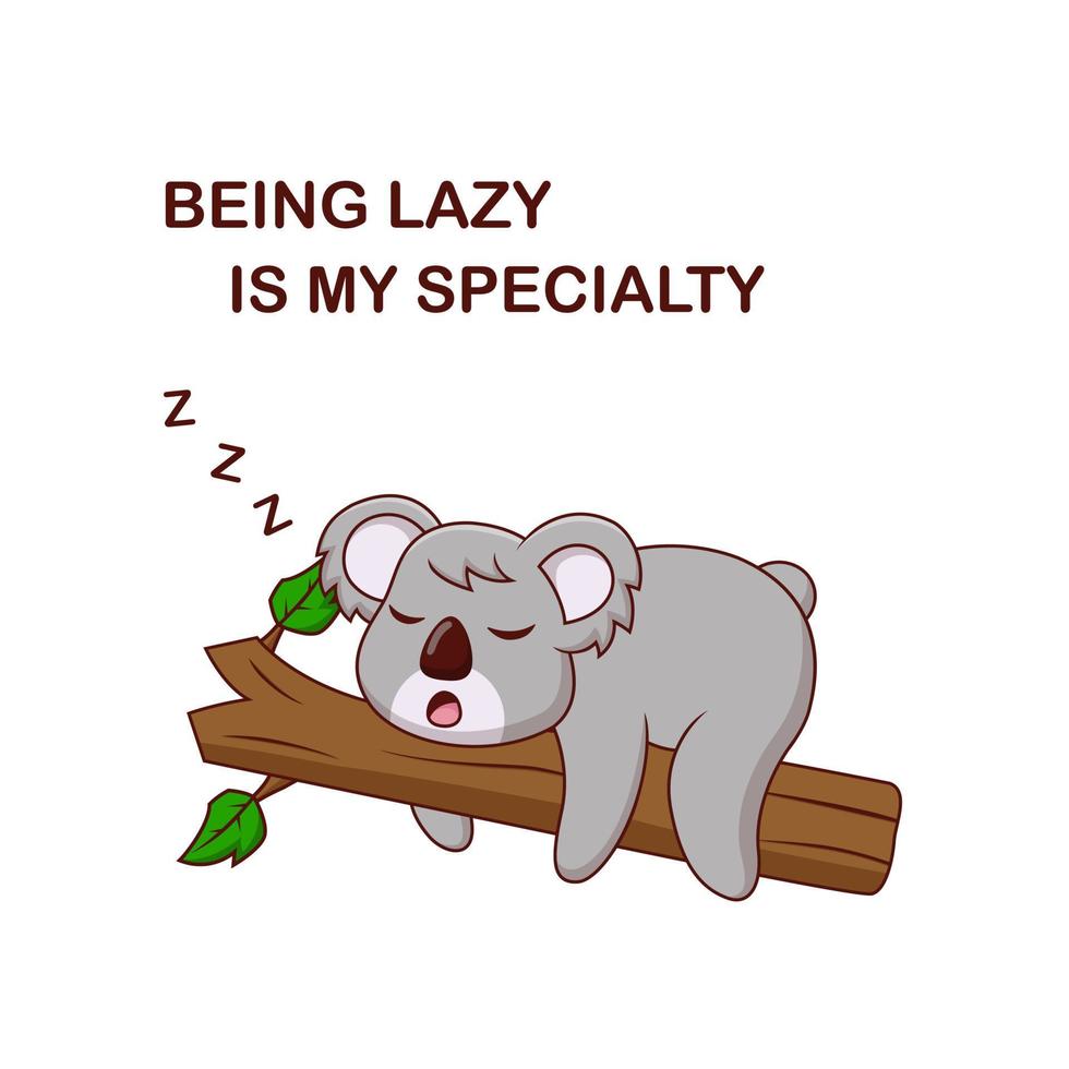 dessin animé mignon koala dormant sur une branche. animal de dessin animé mignon. illustration vectorielle vecteur