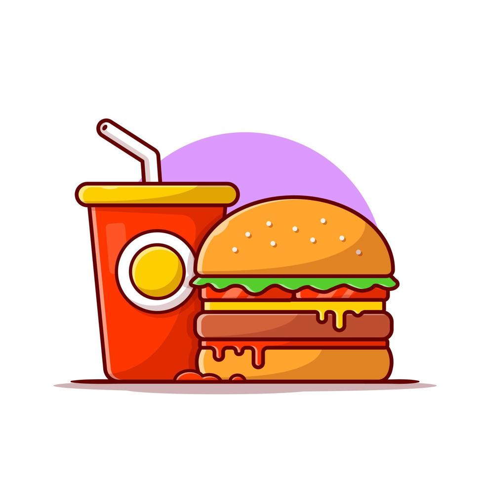 illustration d'icône vectorielle de dessin animé burger et soda. concept d'icône de nourriture et de boisson isolé vecteur premium. style de dessin animé plat