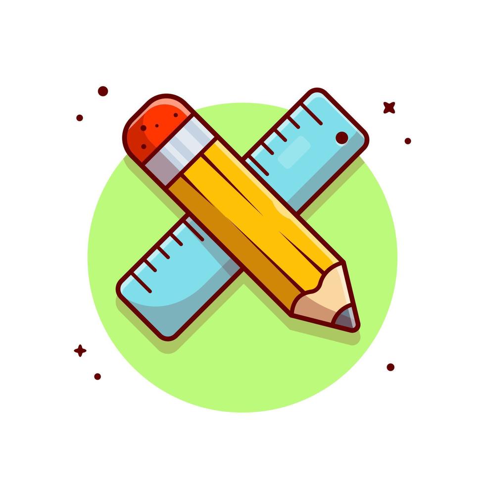 illustration d'icône de vecteur de dessin animé crayon et règle. concept d'icône d'objet d'éducation isolé vecteur premium. style de dessin animé plat