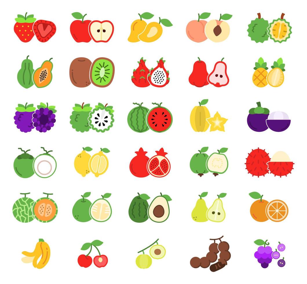jeu d'icônes de tranche de fruits, vecteur, illustration. vecteur