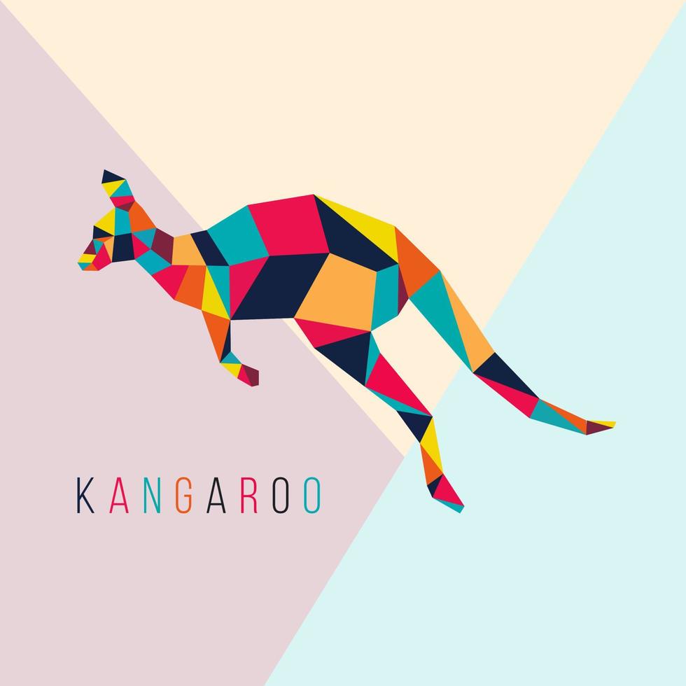 illustration de kangourou low poly. kangourou sautant en low poly coloré vecteur