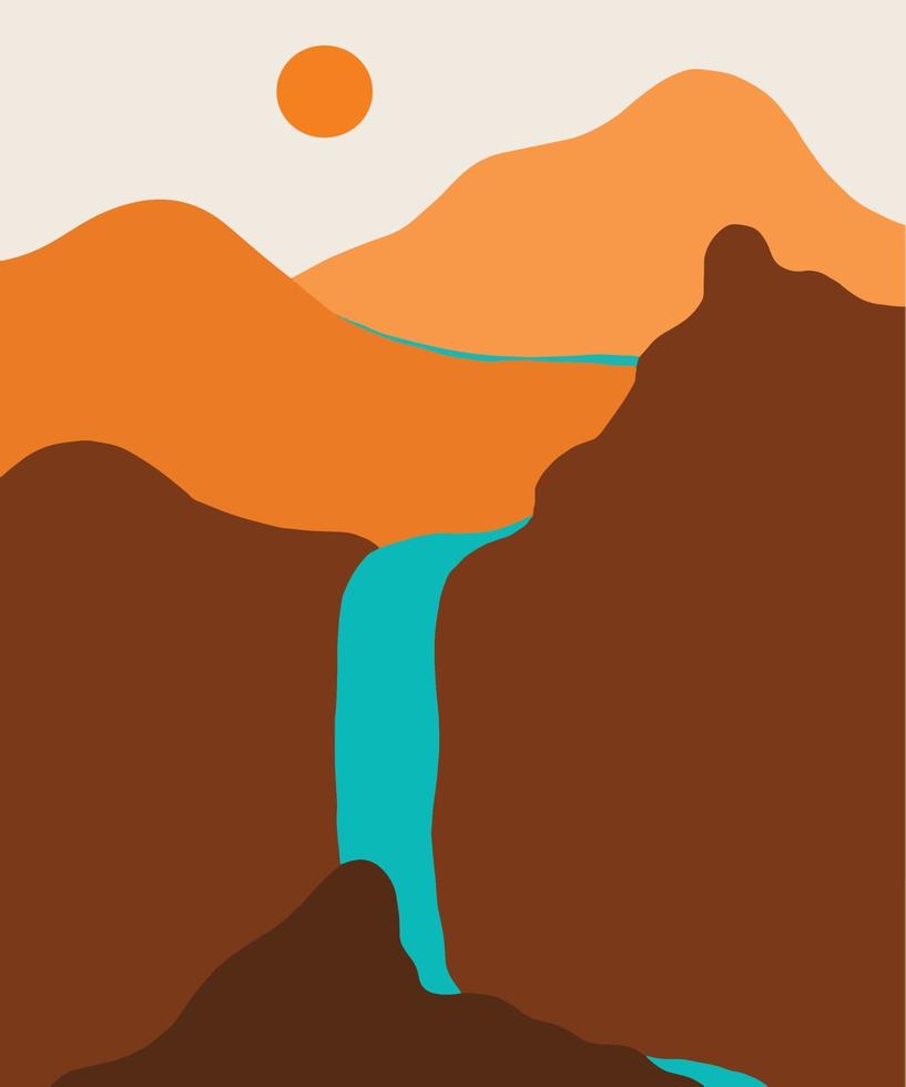 formes ondulées abstraites paysages de montagnes et de collines, paysages d'illustration vectorielle dans une palette de couleurs terreuses et en terre cuite vecteur