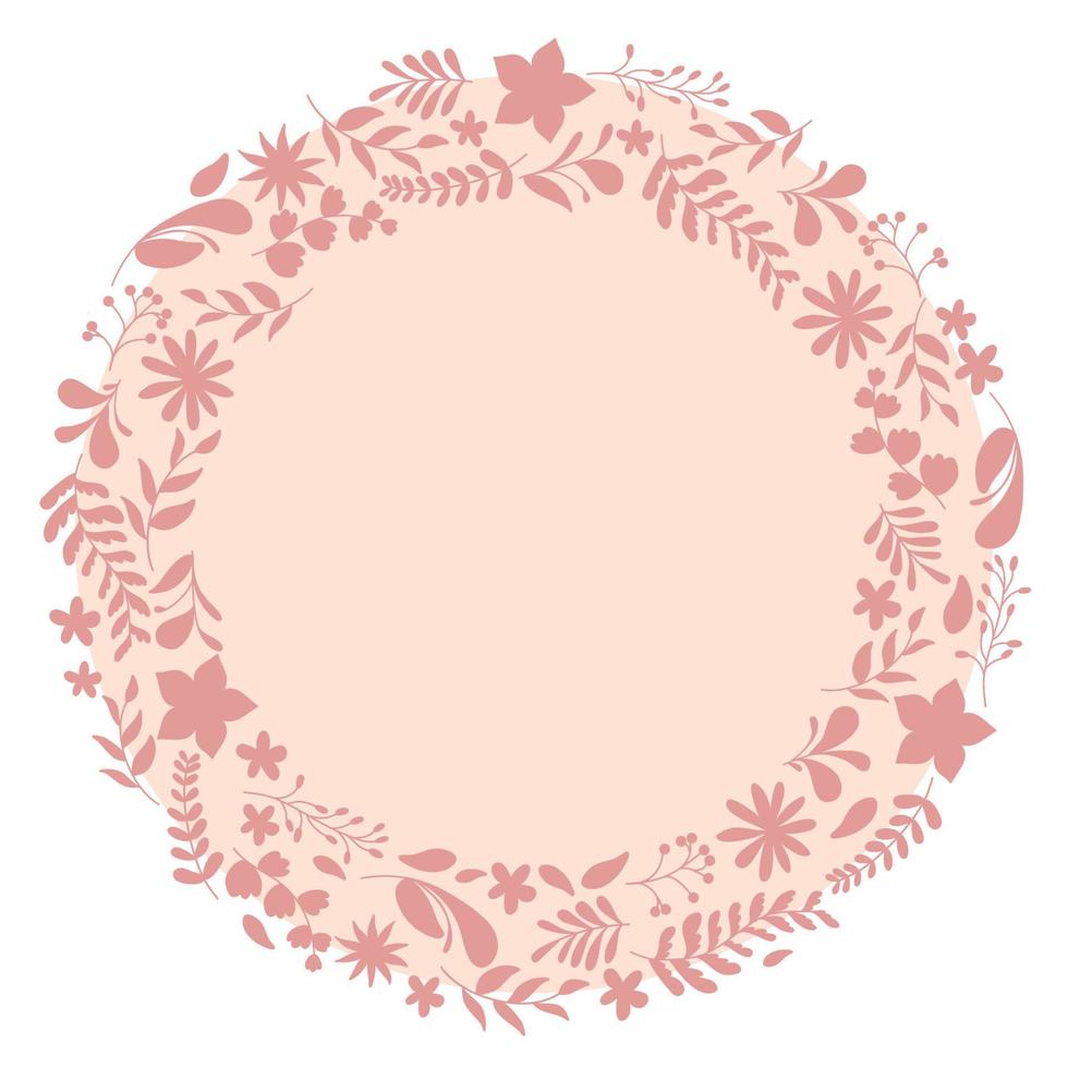 branche de couronne florale. cadre rond floral de brindilles, feuilles et fleurs. pour la saint valentin, décoration de mariage, invitation de mariage, image de marque, étiquette de logo de boutique. cadre rond de fleurs vecteur