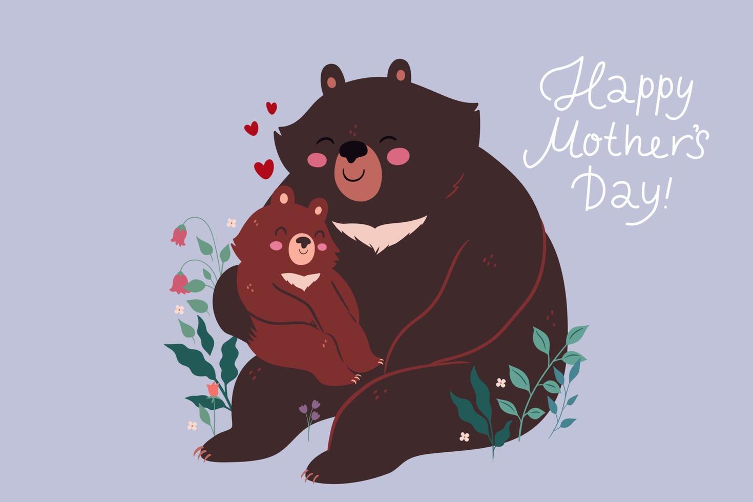 affiche ou carte pour la fête des mères avec une ourse et un ourson. graphiques vectoriels. vecteur