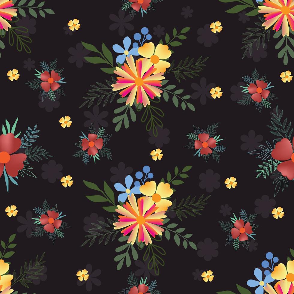 motif floral sans couture fleurs colorées dessinées à la main fond naturel avec des fleurs peintes colorées vecteur