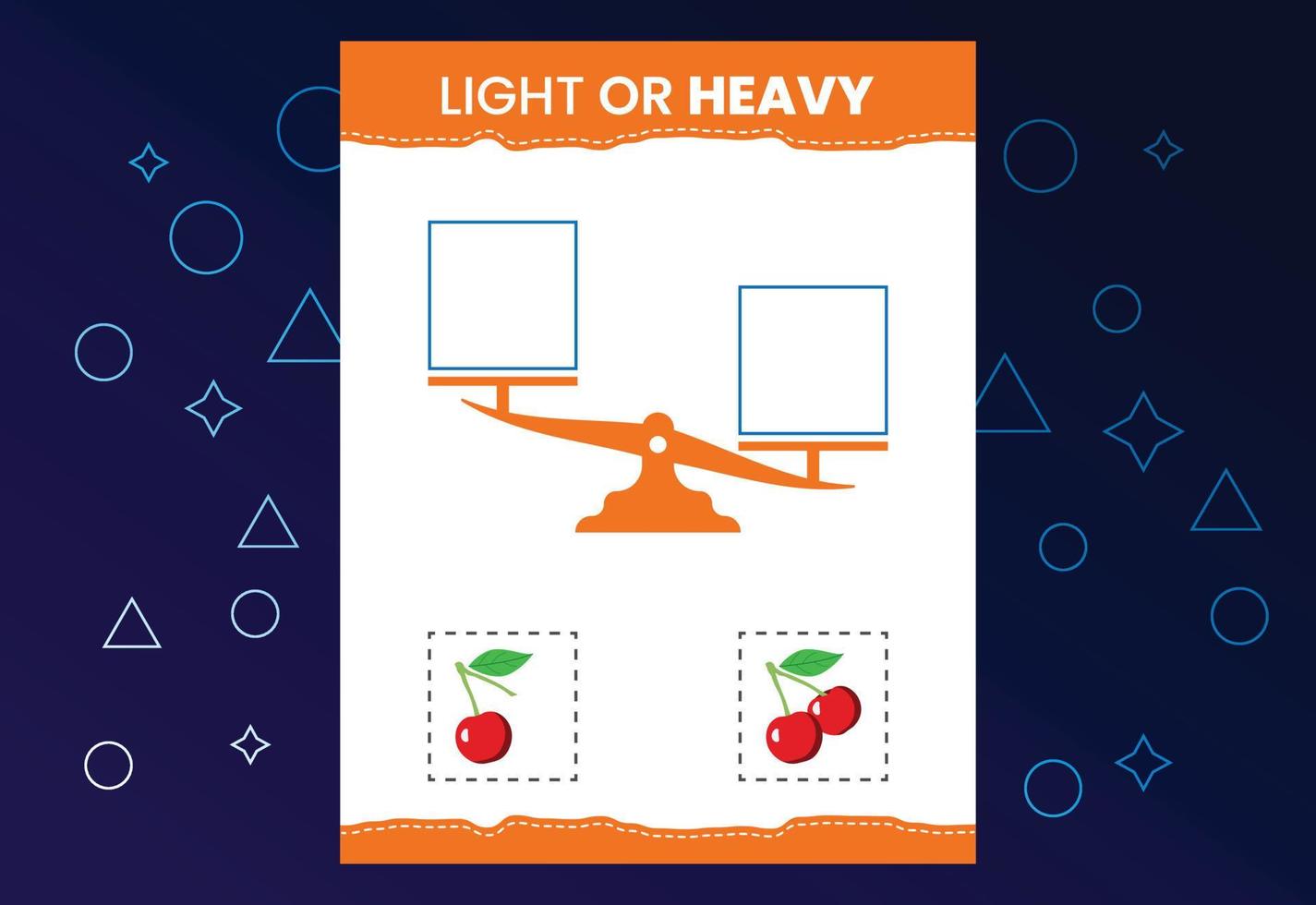 feuille de travail éducative légère ou lourde avec des échelles. apprentissage d'objets plus lourds et plus légers vecteur