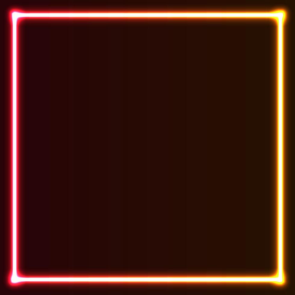 cadre carré néon dégradé réaliste. modèle vierge de couleur rose et orange isolé sur fond. forme de contour de lueur géométrique ou lignes rougeoyantes au laser. objet brillant de vecteur. vecteur