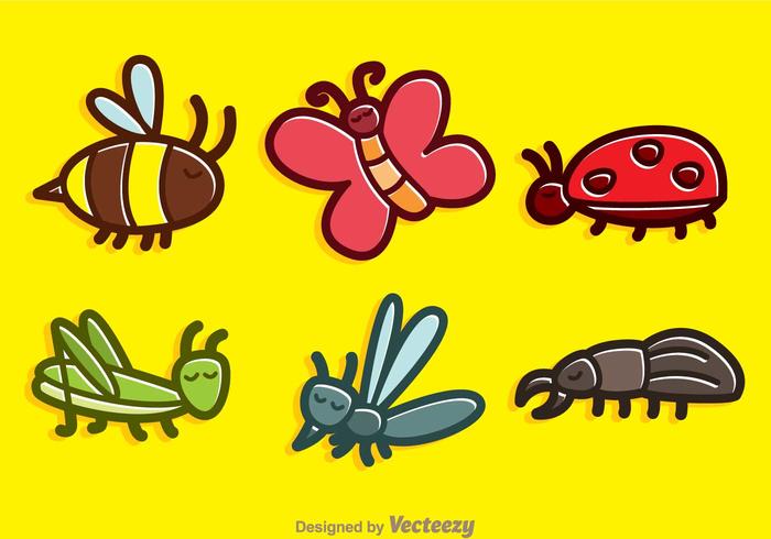 Vecteurs mignons de bande dessinée d'insectes vecteur