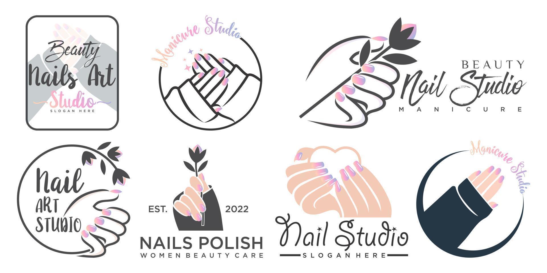 collection de logos d'ongles avec un concept d'élément créatif et unique vecteur