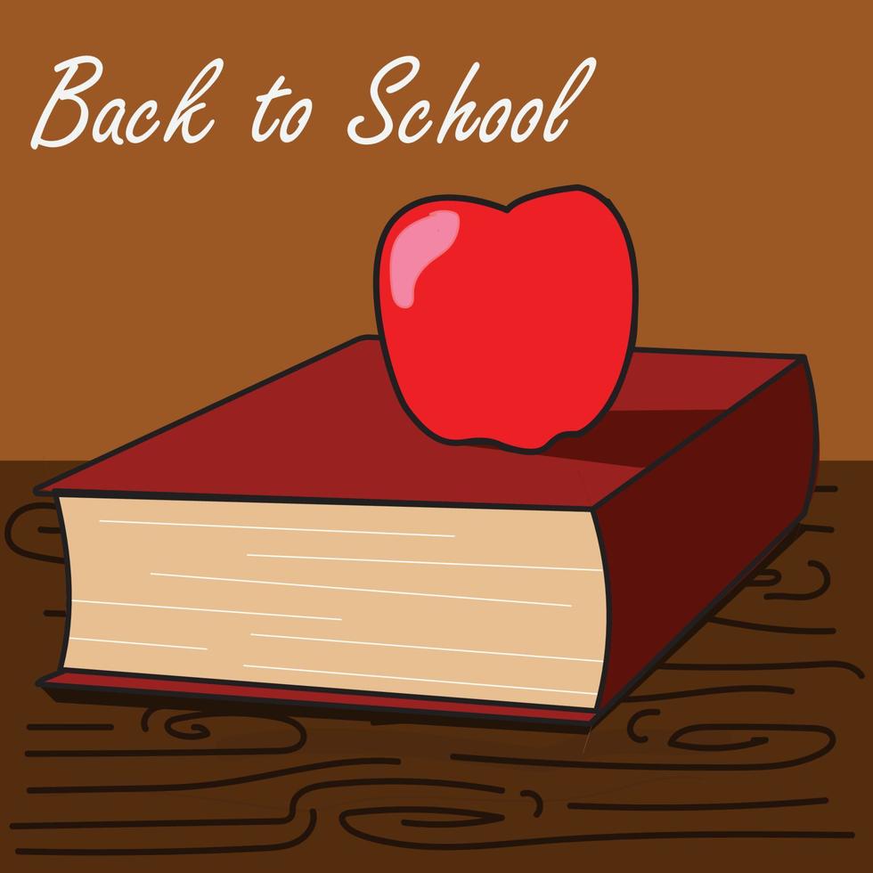 retour à l'illustration de l'école, livre, pomme sur la conception de vecteur de table