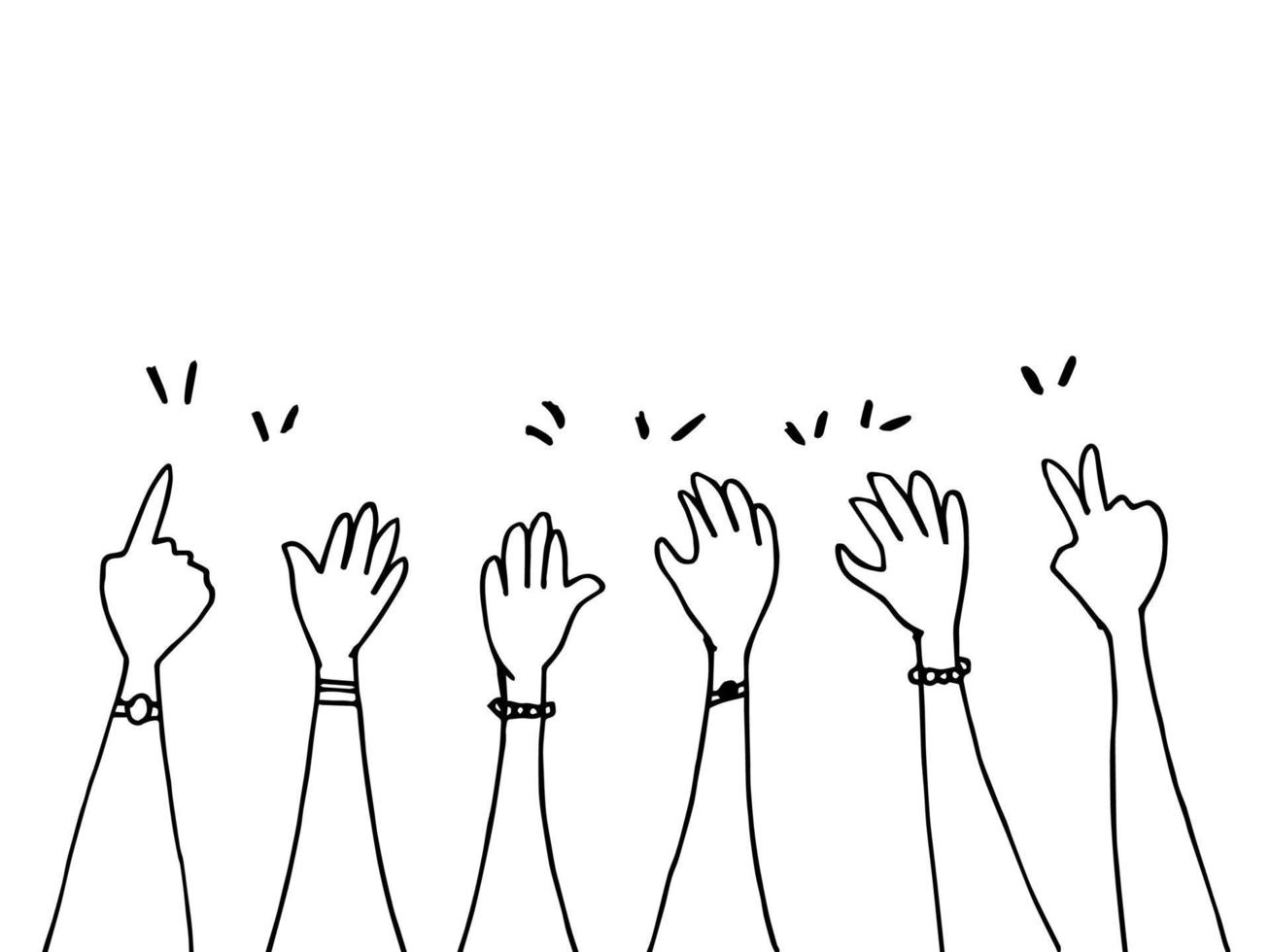 doodle mains en l'air, mains qui applaudissent. gestes d'applaudissements. entreprise de félicitations. illustration vectorielle vecteur