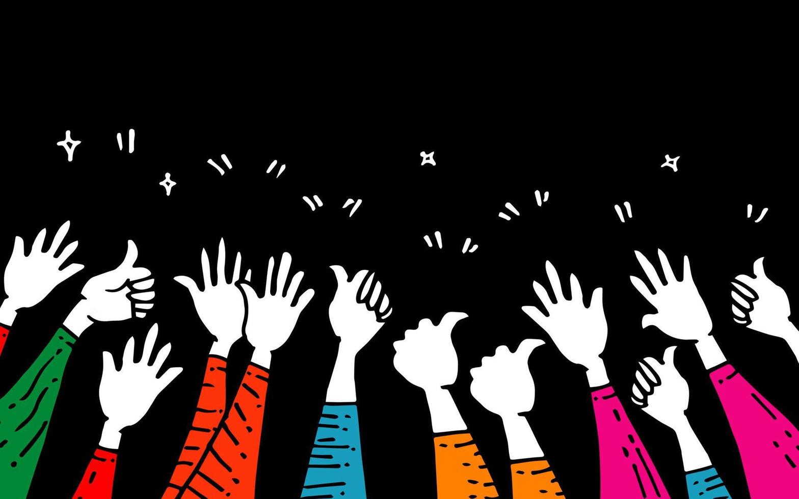 doodle de mains en l'air, mains qui applaudissent. gestes d'applaudissements. entreprise de félicitation. illustration vectorielle vecteur