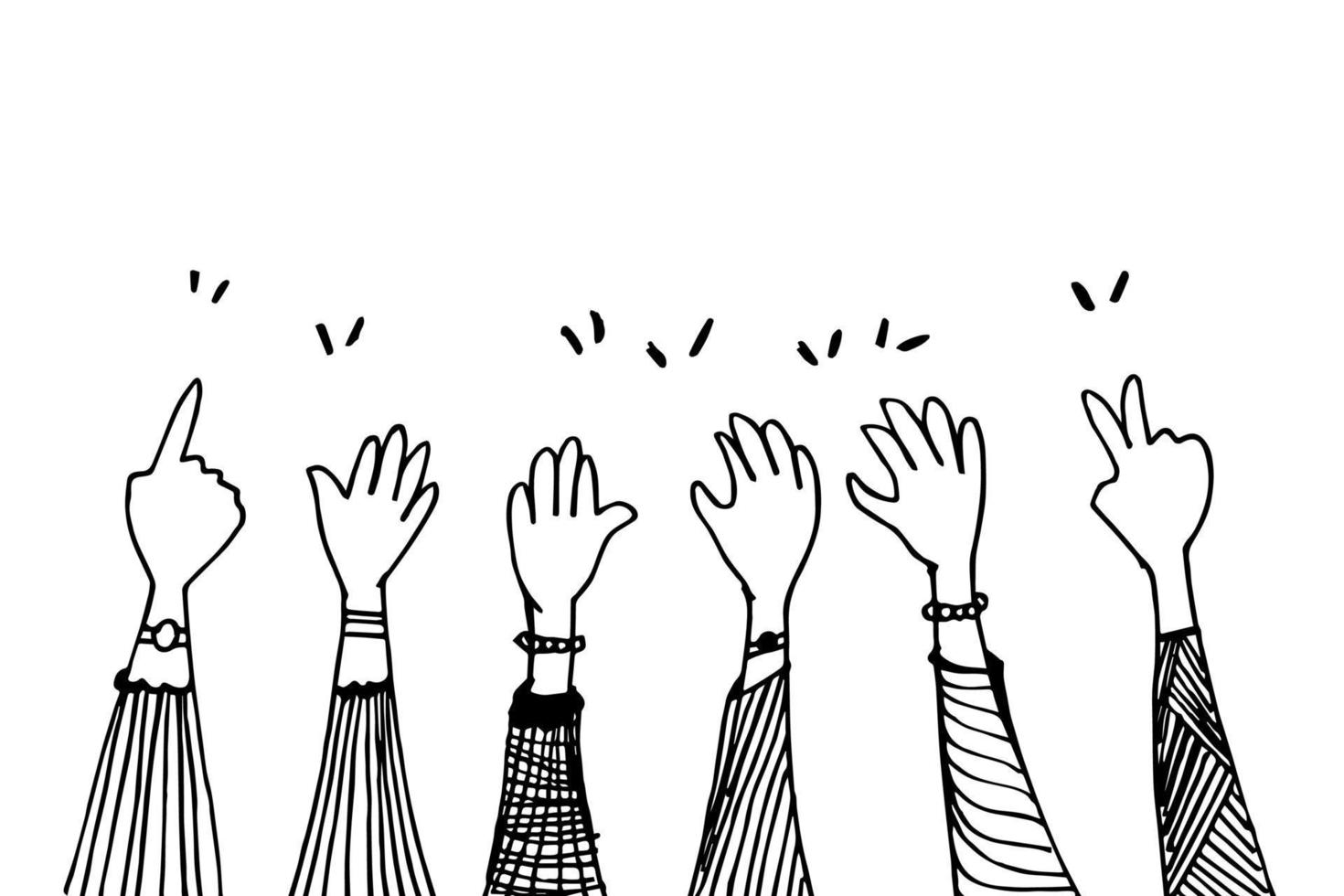 doodle mains en l'air, mains qui applaudissent. gestes d'applaudissements. entreprise de félicitations. illustration vectorielle vecteur