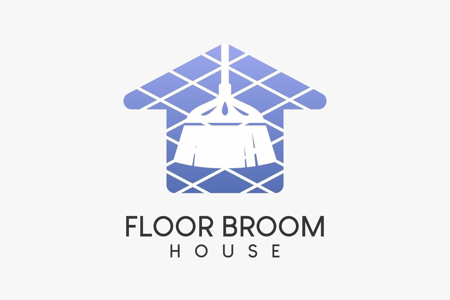un logo de balayage de sol ou un service de nettoyage de maison avec un concept créatif, une silhouette de balai de sol combinée à une icône de maison rayée vecteur