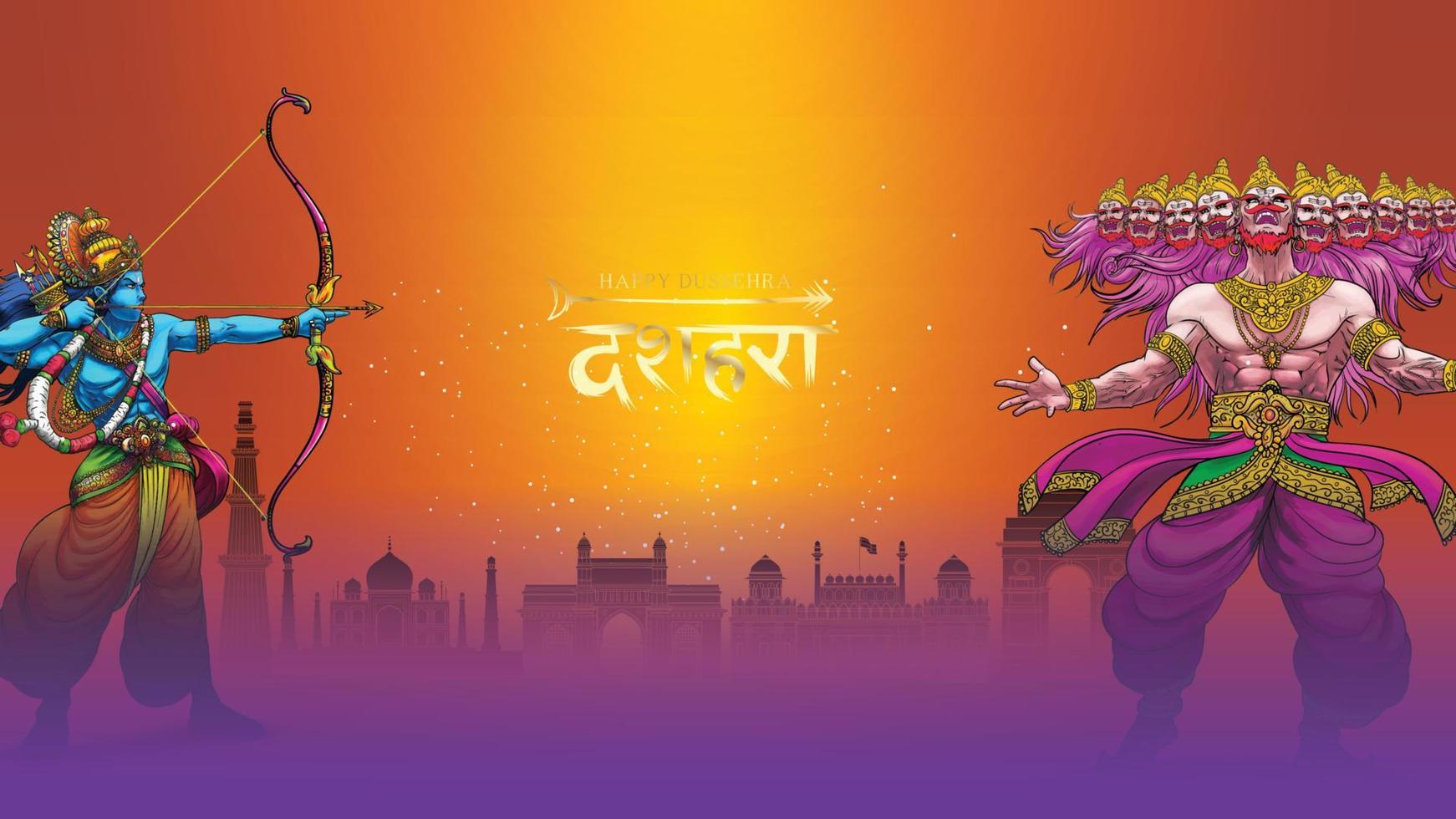 seigneur rama tuant ravana au festival d'affiches happy dussehra navratri de l'inde. traduction dusséhra vecteur