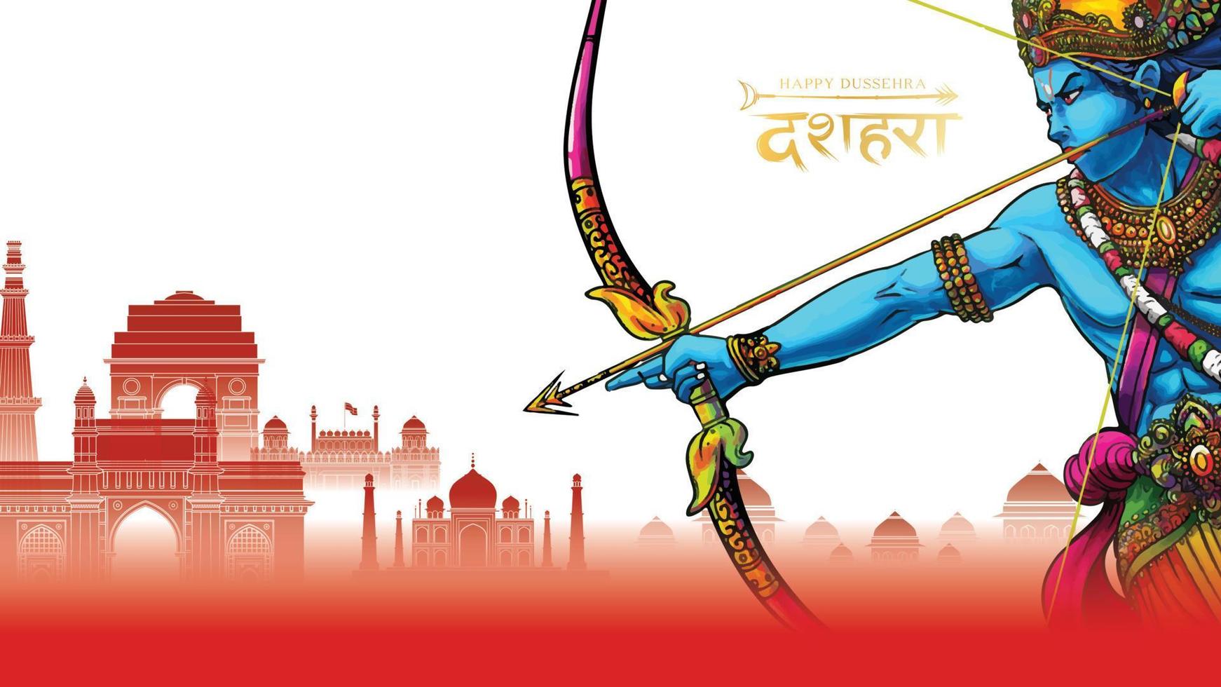 seigneur rama tuant ravana au festival d'affiches happy dussehra navratri de l'inde. traduction dusséhra vecteur