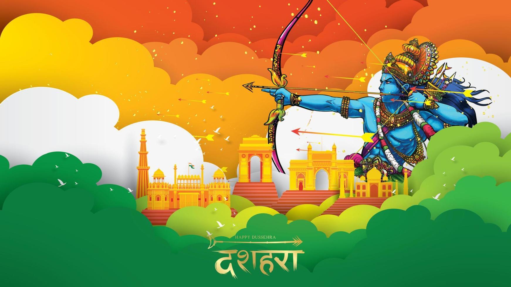 seigneur rama tuant ravana au festival d'affiches happy dussehra navratri de l'inde. traduction dusséhra vecteur