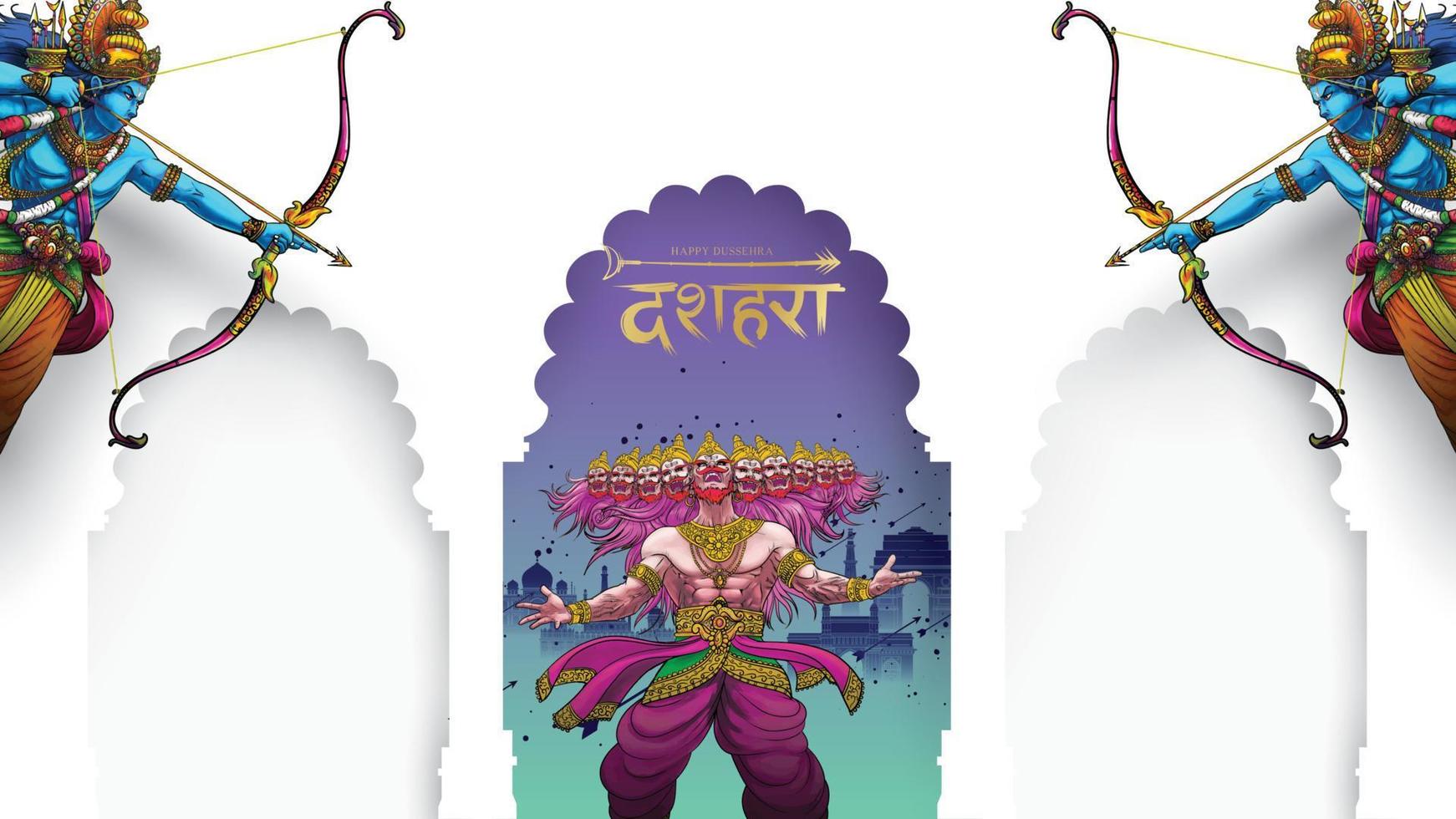 seigneur rama tuant ravana au festival d'affiches happy dussehra navratri de l'inde. traduction dusséhra vecteur