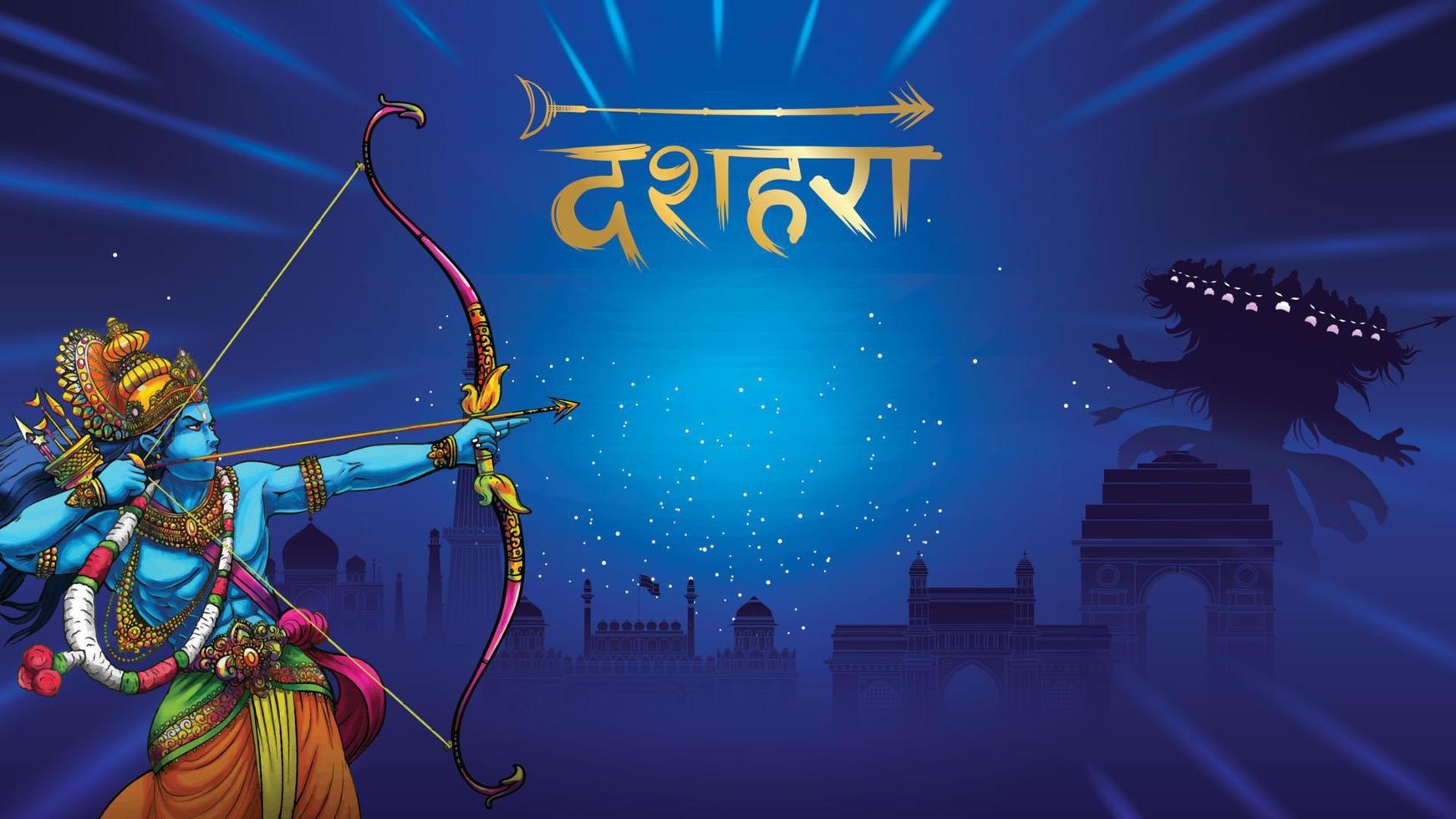 seigneur rama tuant ravana au festival d'affiches happy dussehra navratri de l'inde. traduction dusséhra vecteur