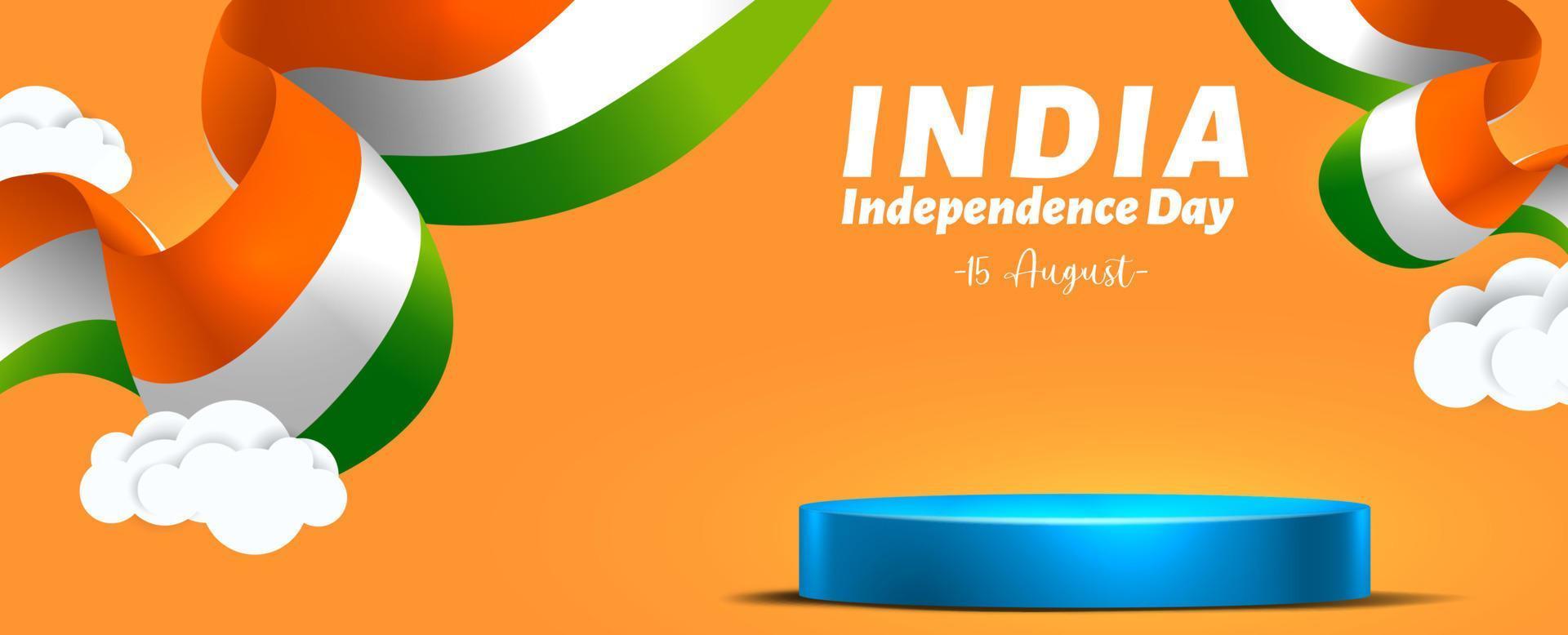 fête de l'indépendance de l'inde 15 août avec présentoir sur podium sur piédestal. utiliser pour la bannière, le web, le texte de l'espace, l'affiche, la carte de voeux et les publicités vecteur