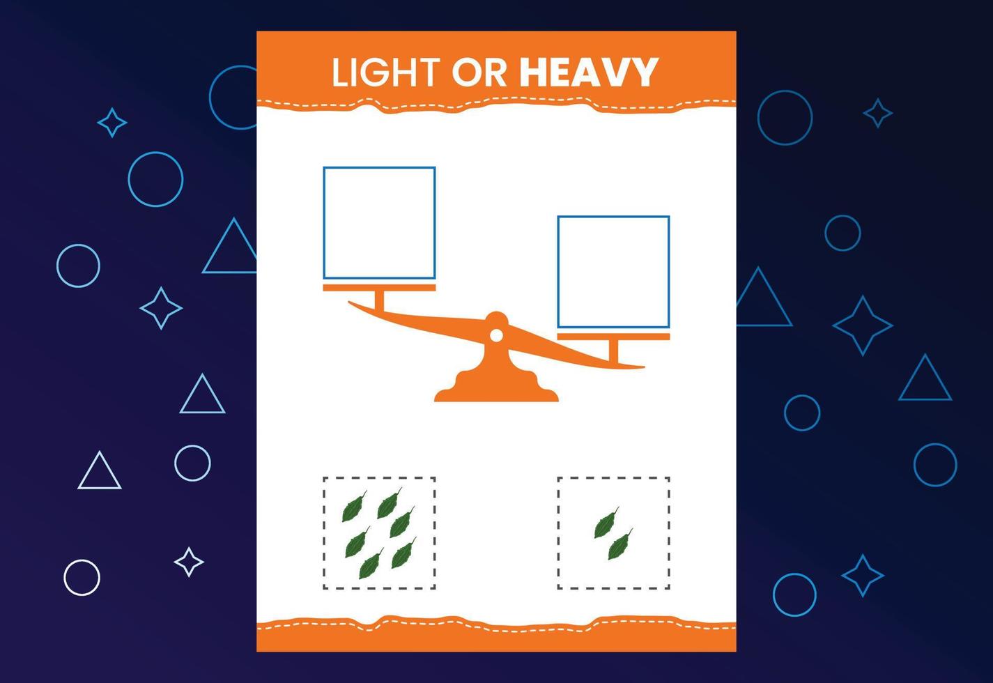 feuille de travail éducative légère ou lourde avec des échelles. apprentissage d'objets plus lourds et plus légers vecteur