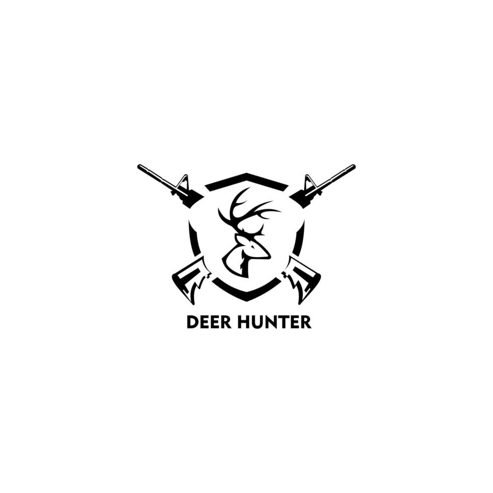 type de logo de chasseur de cerf, chasseur homme et cerf, club de chasseurs, chasse au cerf, icône de symbole de la faune animale vecteur