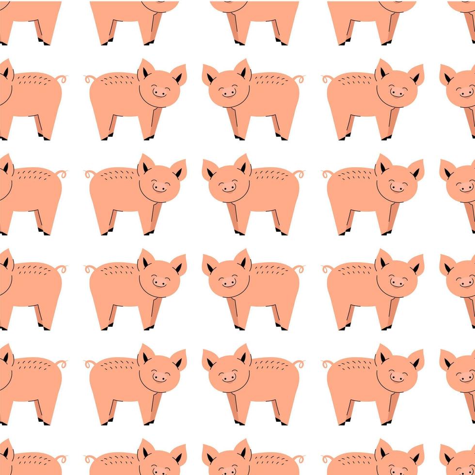 modèle sans couture avec des cochons mignons. fond avec des animaux de la ferme. papier peint, emballage. illustration vectorielle plane vecteur