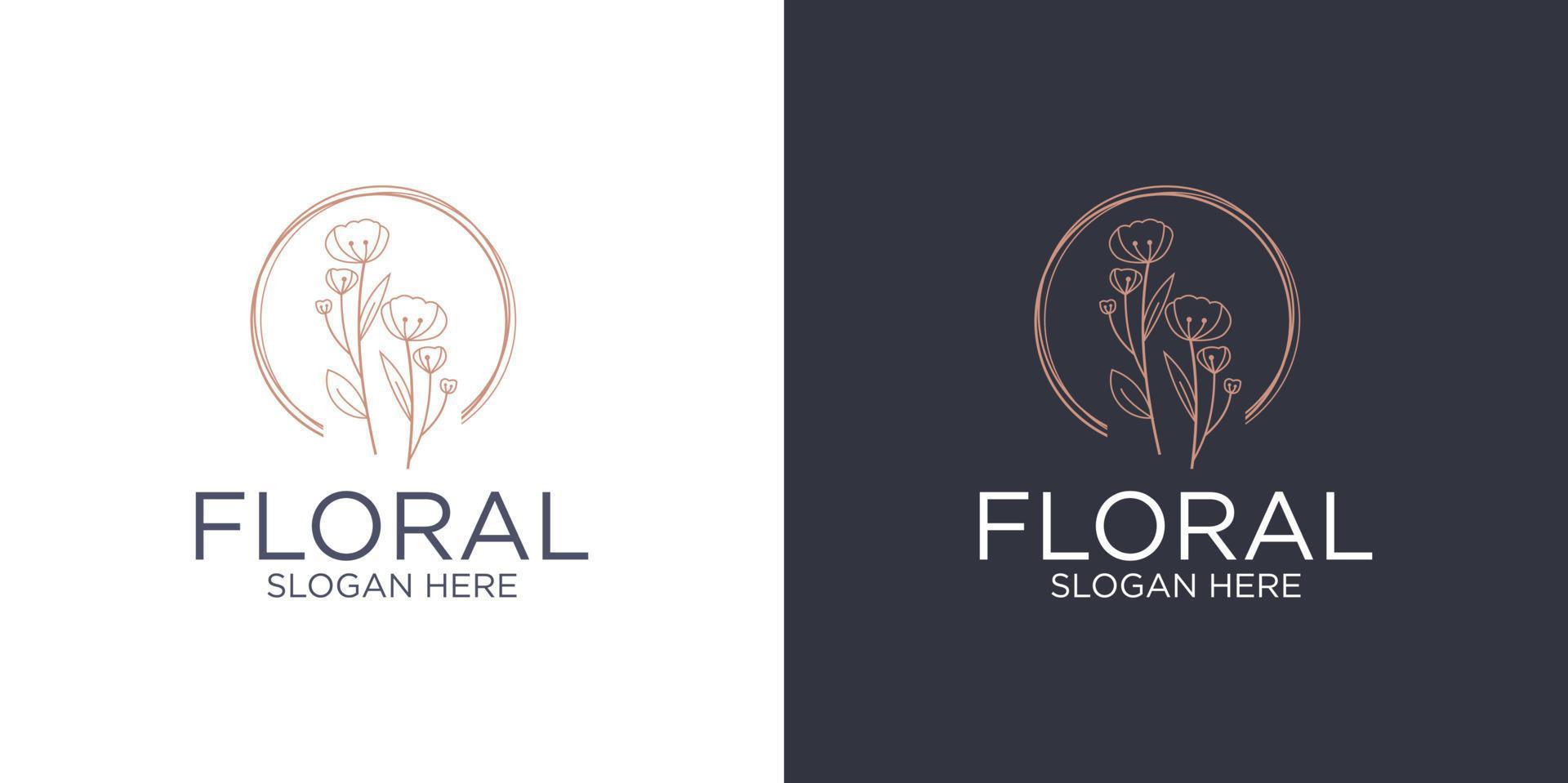 logo floral minimaliste et carte de marque vecteur