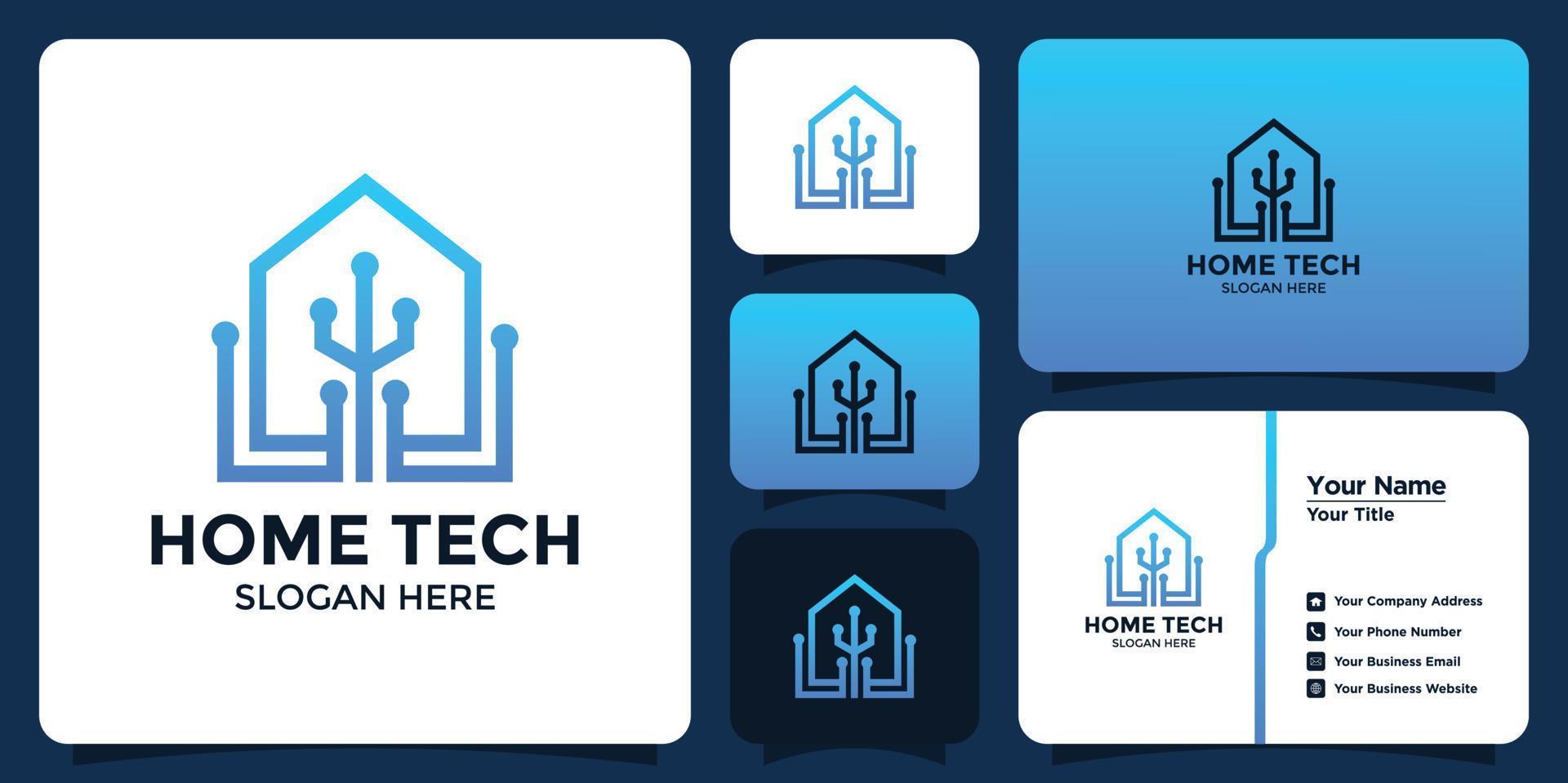 logo de maison numérique avec carte de visite vecteur