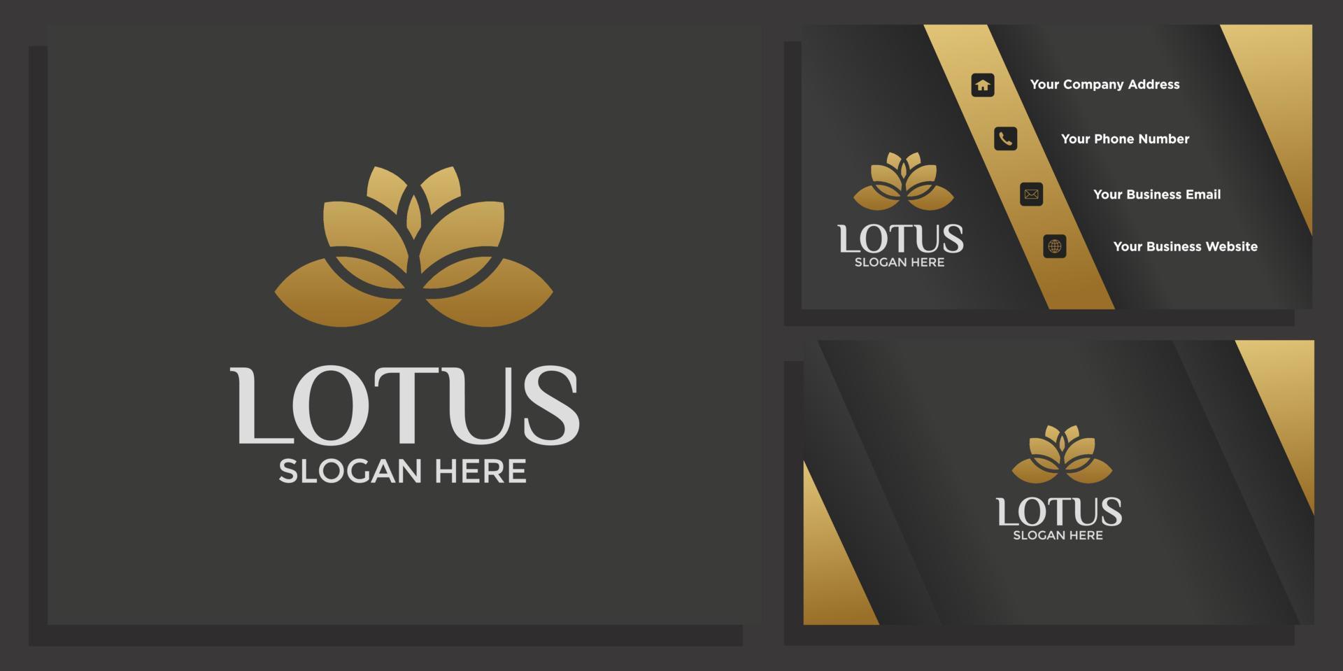 logo de fleur de lotus de luxe avec carte de visite vecteur