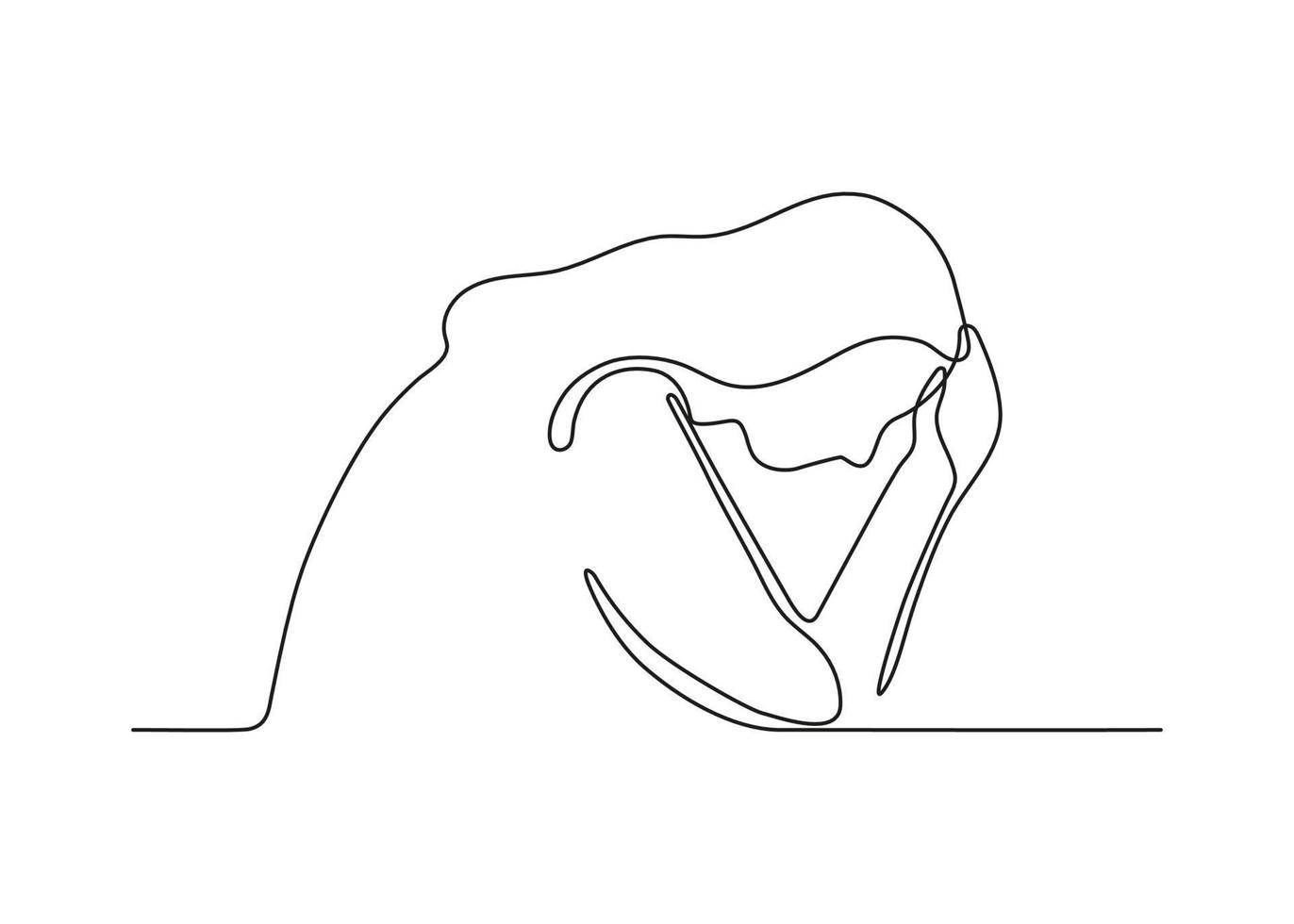 femme triste en problème, anxiété et stress, dessin d'art continu d'une ligne. trouble de santé mentale, dépression, fatigue. la fille tient la tête de l'échec, des ennuis, du désespoir. illustration vectorielle vecteur