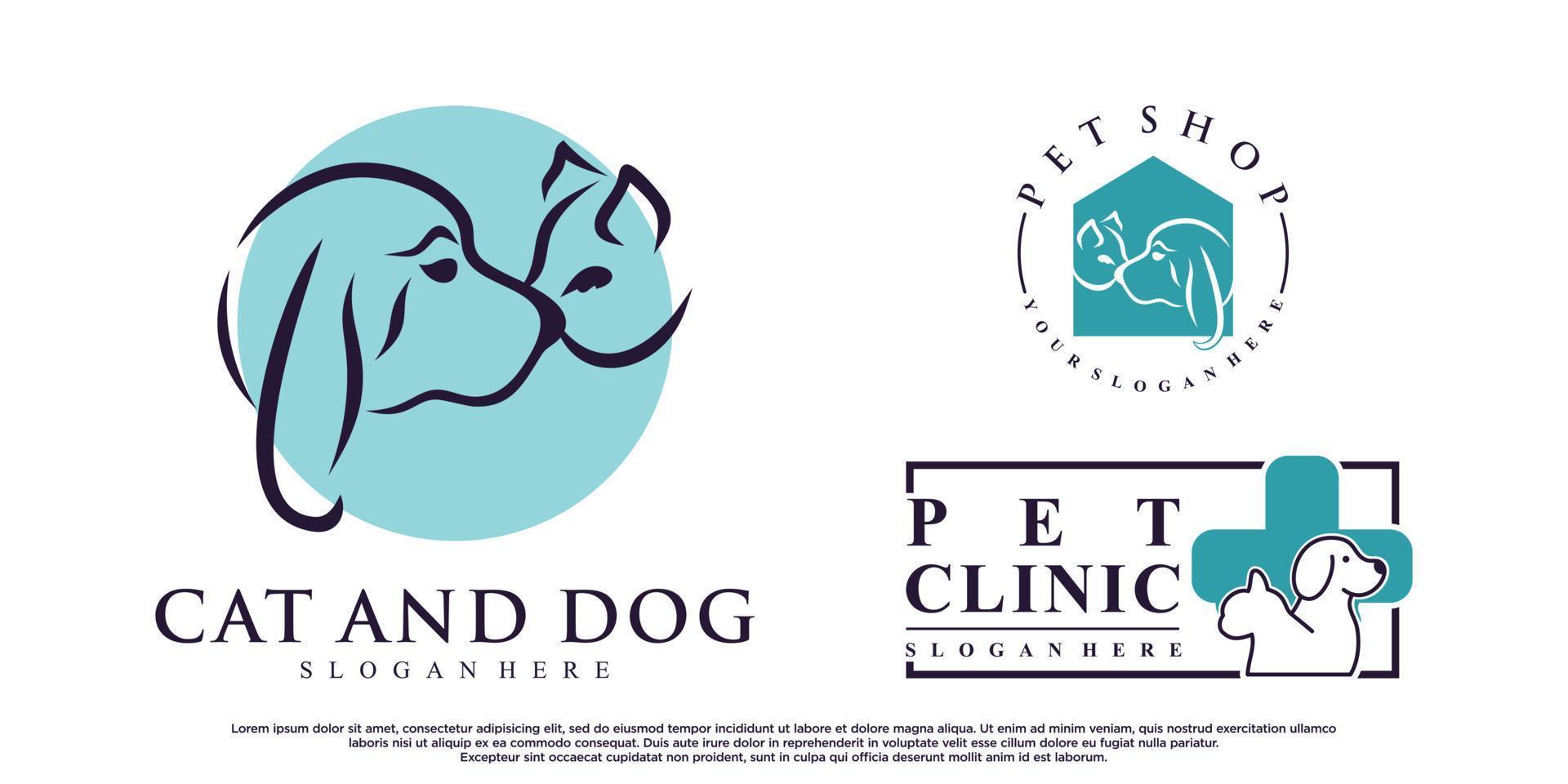ensemble de création de logo d'animaux chat et chien avec style linéaire et vecteur premium de concept créatif