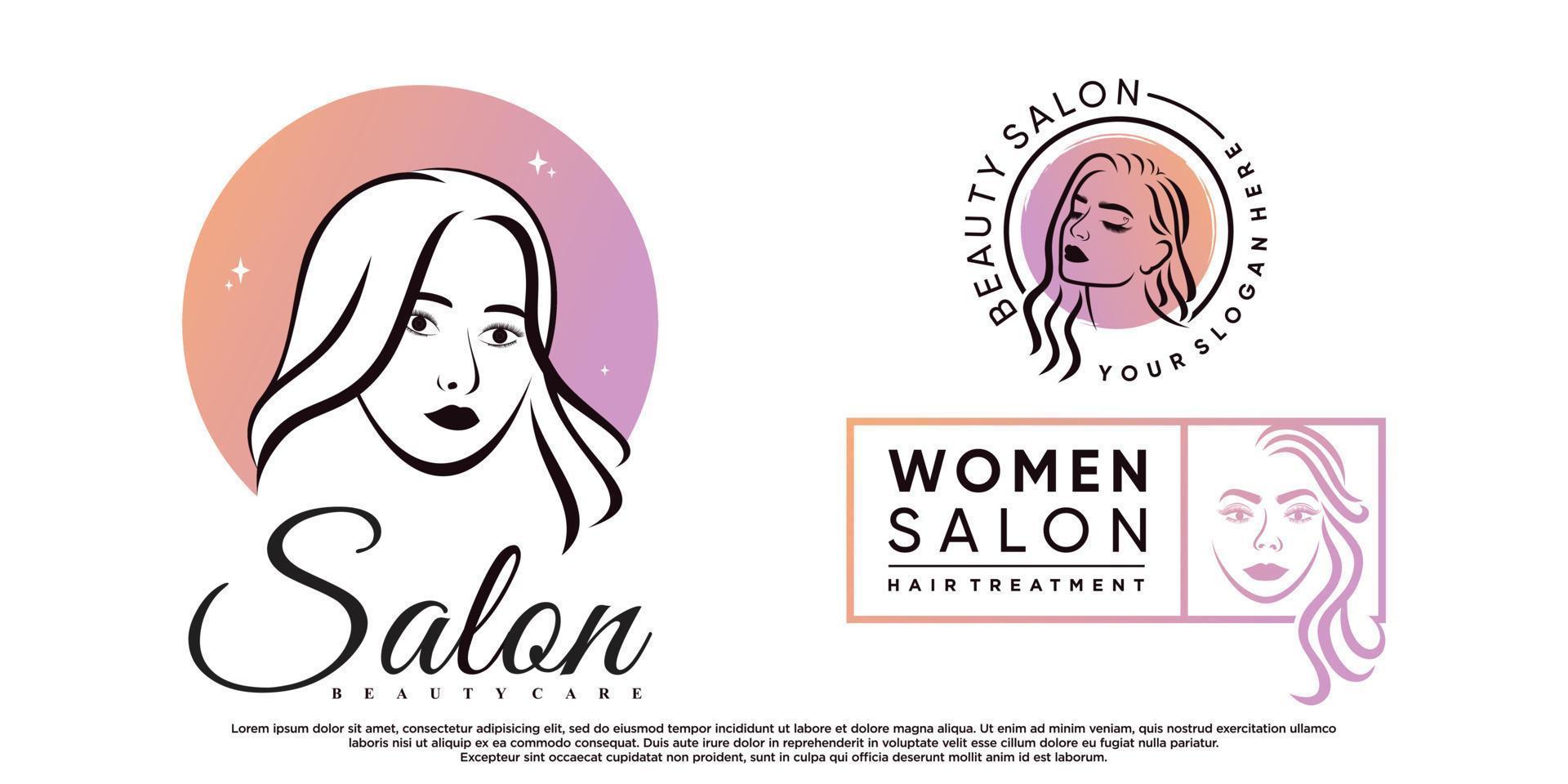 ensemble de collection de conception de logo de salon de beauté avec le visage des femmes et le vecteur premium de l'élément créatif