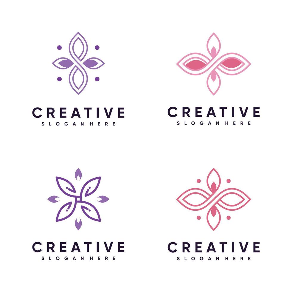 ensemble de collection de conception de logo icône floral avec vecteur premium de concept créatif