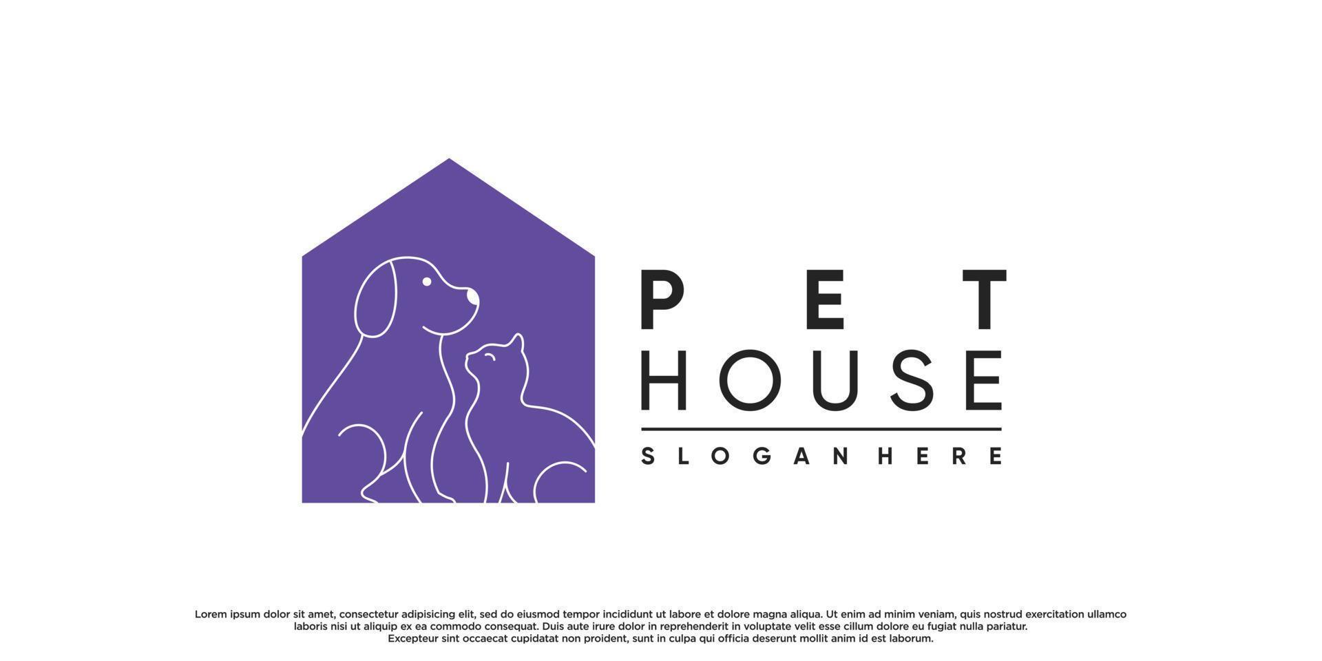 illustration vectorielle de conception de logo de maison d'animaux de compagnie avec vecteur premium de concept d'espace négatif