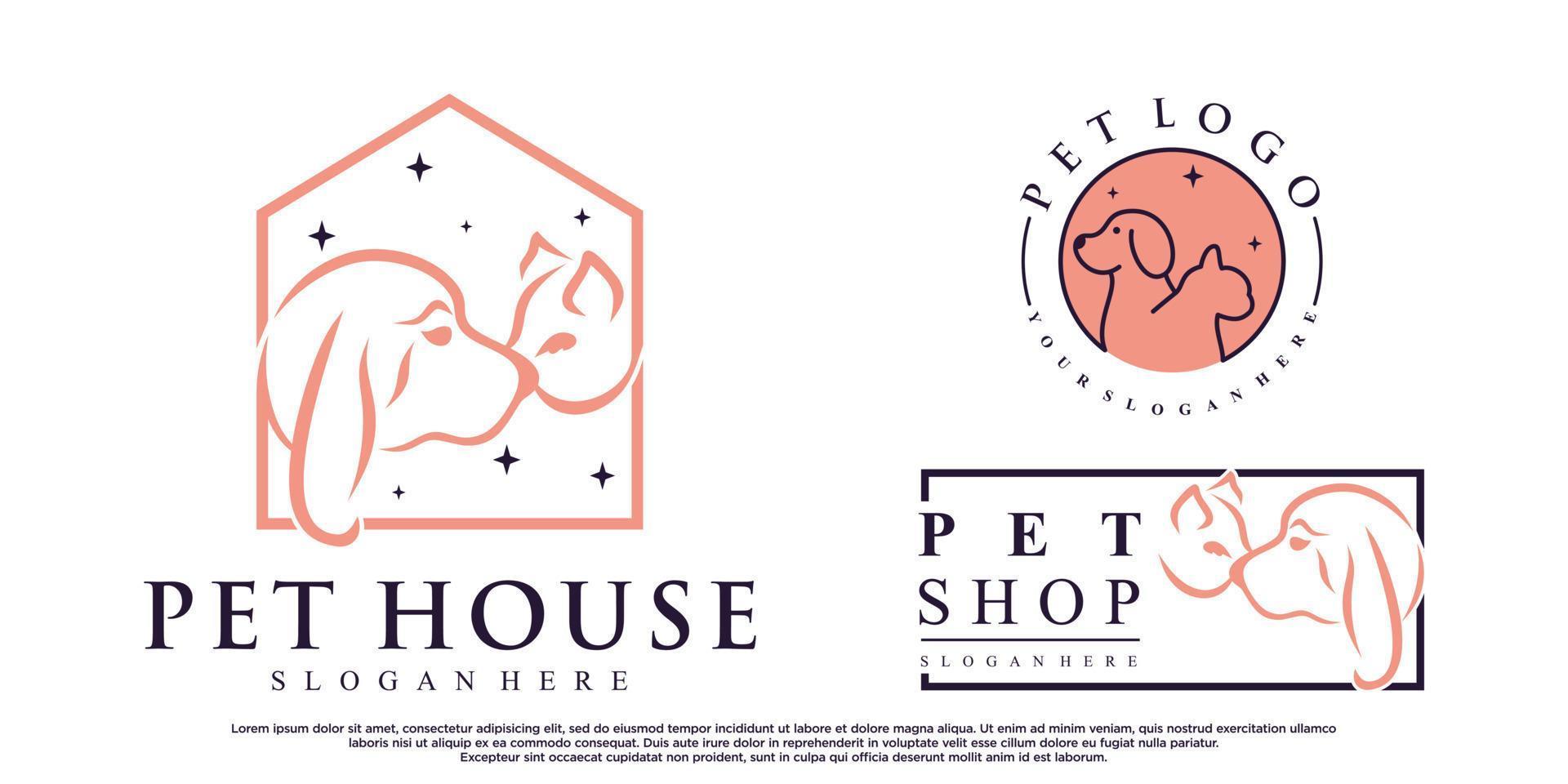 ensemble d'inspiration de conception de logo de maison d'animaux de compagnie avec style linéaire et vecteur premium de concept créatif