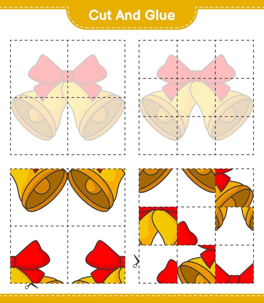 couper et coller, couper des parties de cloche de noël et les coller. jeu éducatif pour enfants, feuille de calcul imprimable, illustration vectorielle vecteur