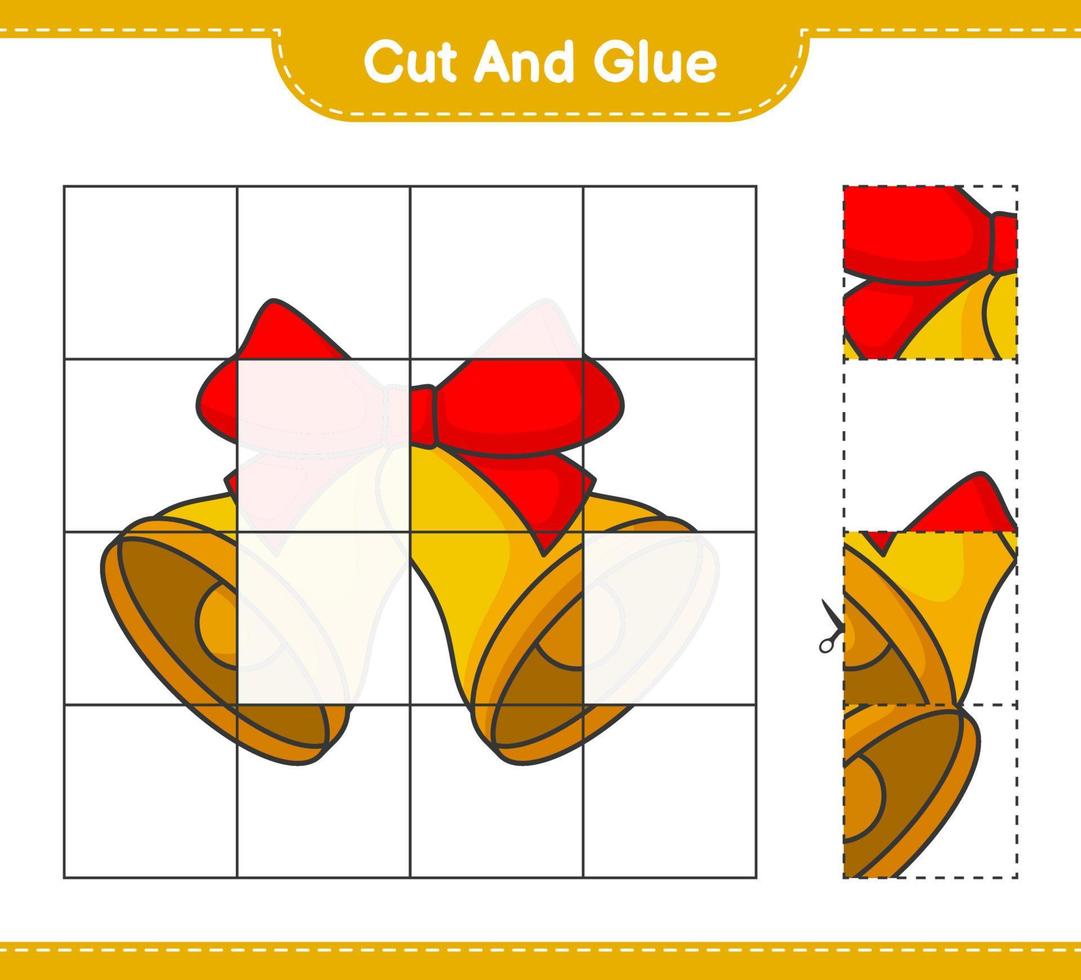 couper et coller, couper des parties de cloche de noël et les coller. jeu éducatif pour enfants, feuille de calcul imprimable, illustration vectorielle vecteur