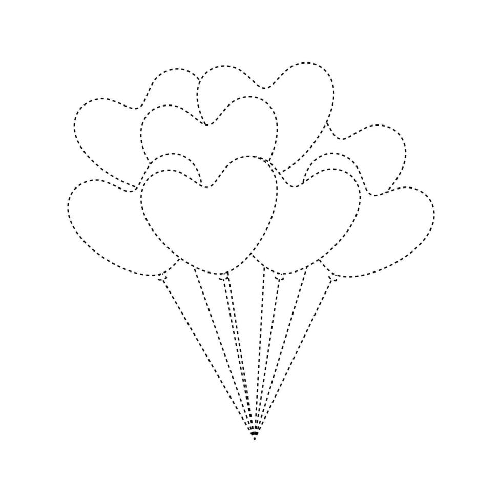 feuille de calcul de traçage de ballon coeur pour les enfants vecteur